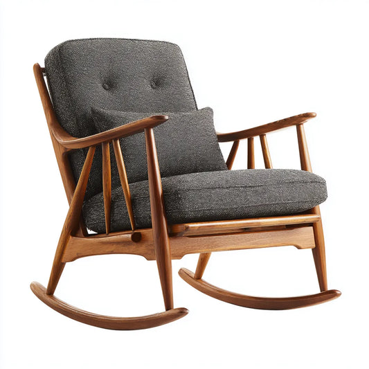 Sedia a dondolo grigia 67 x 92 x 98 cm in legno massello di frassino e poliestere con schienale alto sagomato