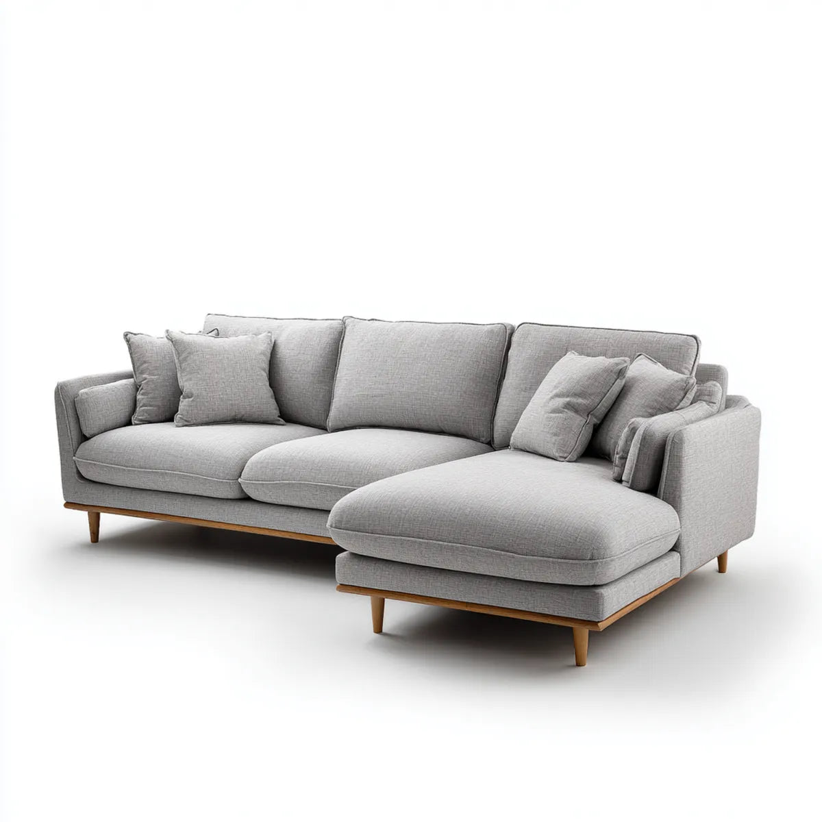Divano angolare 4 posti con chaise longue destra grigio chiaro 280 x 165 x 85 cm poliestere e legno massello forma a L