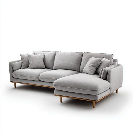 Divano angolare 4 posti con chaise longue destra grigio chiaro 280 x 165 x 85 cm poliestere e legno massello forma a L
