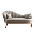 Divano 2 posti beige curvo 160 x 78 x 82 cm in poliestere con gambe in legno massello
