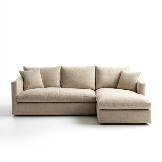 Divano angolare 3 posti con chaise longue destra beige in poliestere 250 x 160 x 85 cm