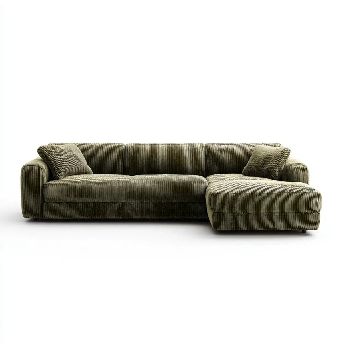 Divano angolare 3 posti verde oliva in velluto a coste di poliestere a L 280 x 160 x 85 cm