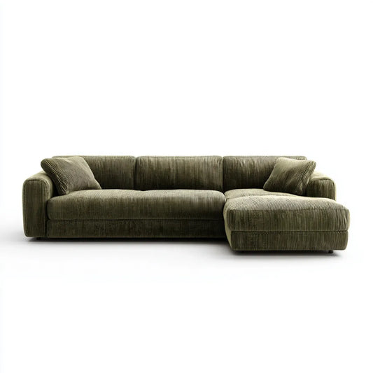 Divano angolare 3 posti verde oliva in velluto a coste di poliestere a L 280 x 160 x 85 cm