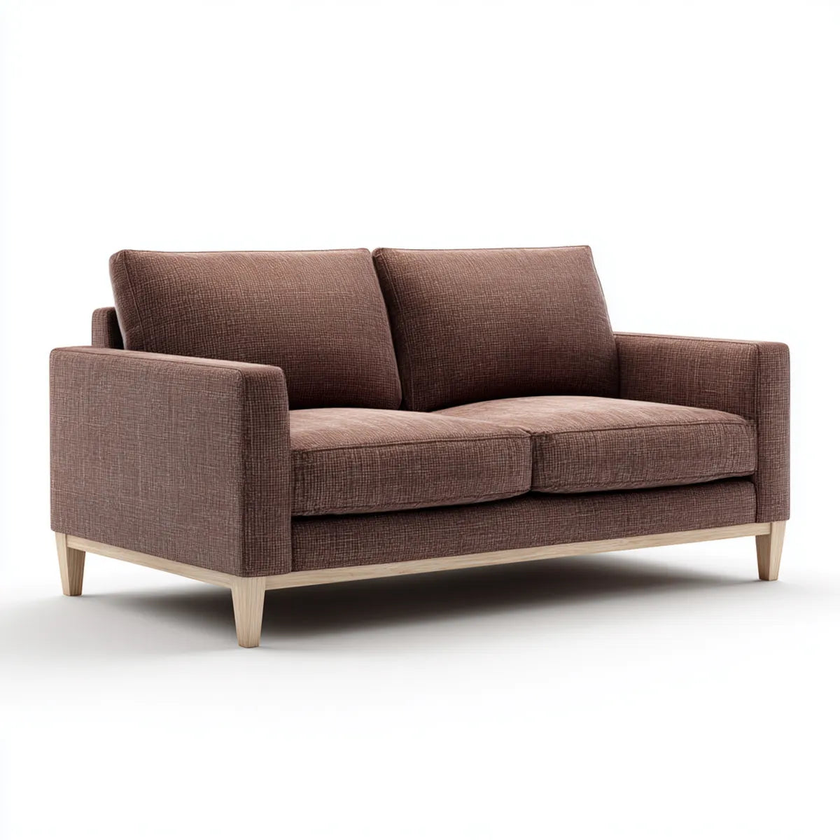 Divano 2 posti marrone in poliestere con gambe in legno massello 160 x 85 x 82 cm
