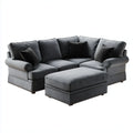 Set divano 3 posti con pouf grigio in velluto di poliestere 250 x 105 x 90 cm