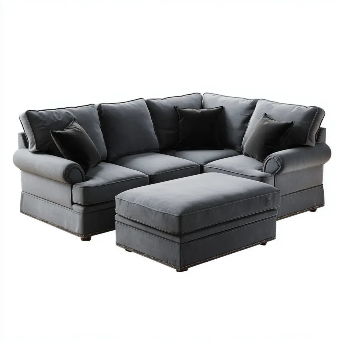 Set divano 3 posti con pouf grigio in velluto di poliestere 250 x 105 x 90 cm