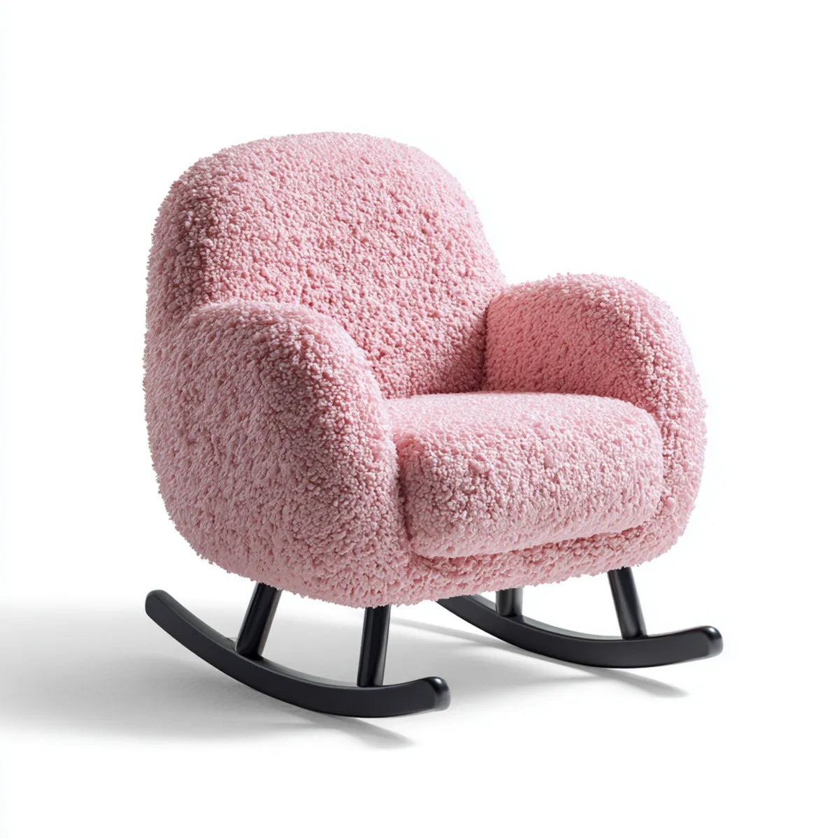 Sedia a dondolo imbottita rosa 75 x 90 x 90 cm in poliestere bouclé con struttura in acciaio forma arrotondata