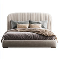 Letto matrimoniale imbottito beige 180 x 200 cm in poliestere con testiera arrotondata