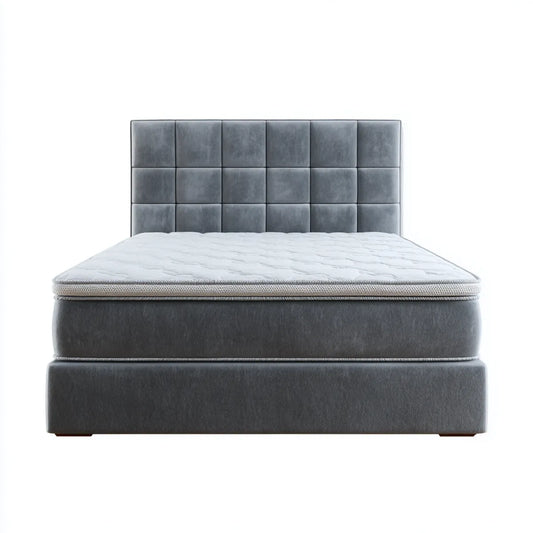 Letto matrimoniale imbottito grigio scuro 160 x 200 cm in velluto di poliestere rettangolare con materasso