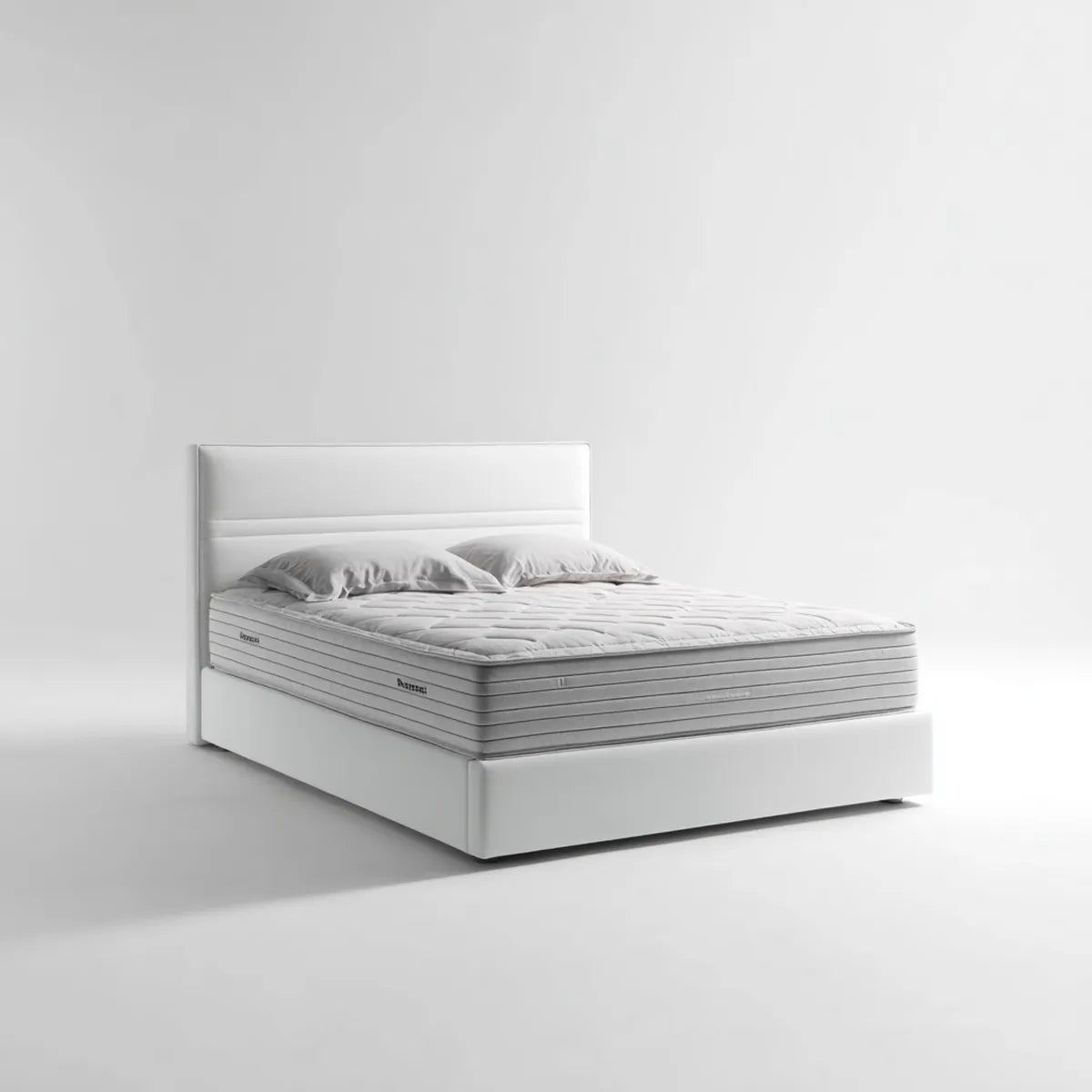 Letto matrimoniale con materasso bianco 160 x 200 cm in pelle sintetica PU rettangolare
