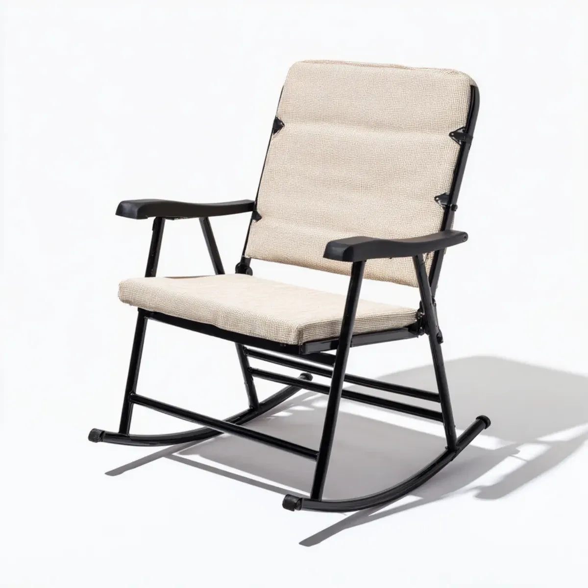 Sedia a dondolo beige con struttura in acciaio e rivestimento in poliestere 65 x 90 x 100 cm