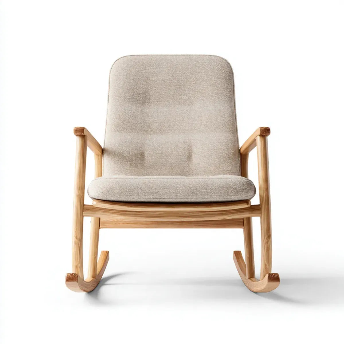 Sedia a dondolo con braccioli beige in poliestere bouclé e legno massello di frassino 65 x 90 x 100 cm