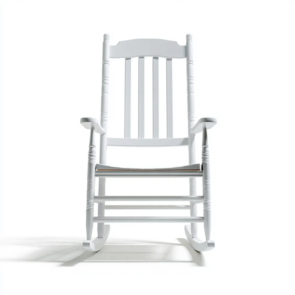 Sedia a dondolo classica bianca in legno massello con schienale a doghe 55 x 73 x 110 cm