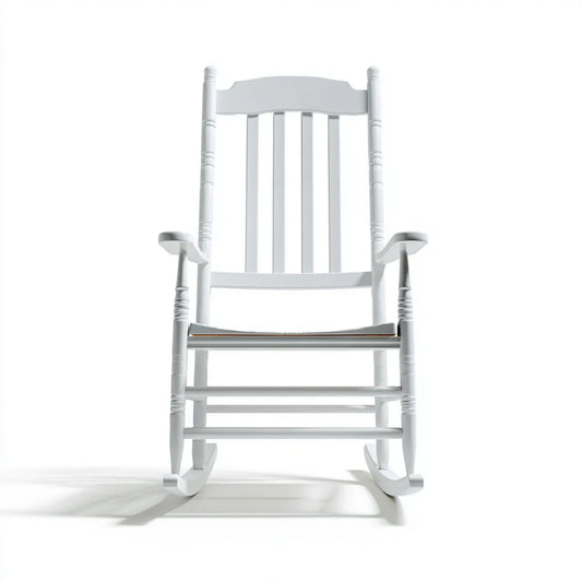 Sedia a dondolo classica bianca in legno massello con schienale a doghe 55 x 73 x 110 cm