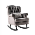 Poltrona a dondolo grigia 80 x 95 x 105 cm in velluto di poliestere con schienale capitonné