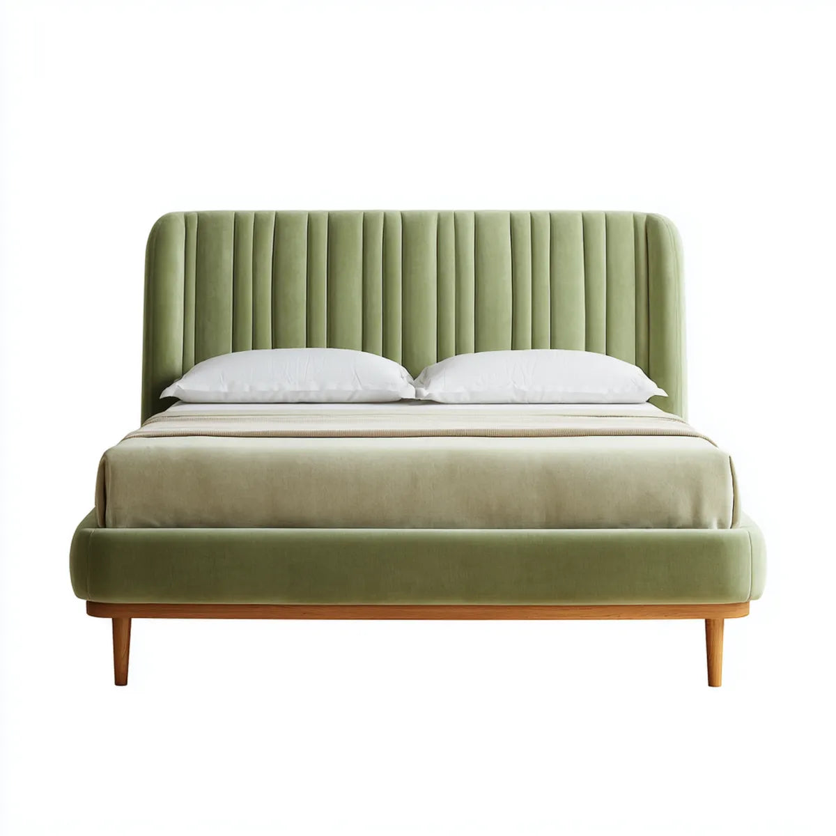 Letto matrimoniale imbottito verde salvia 160 x 200 cm in velluto di poliestere rettangolare
