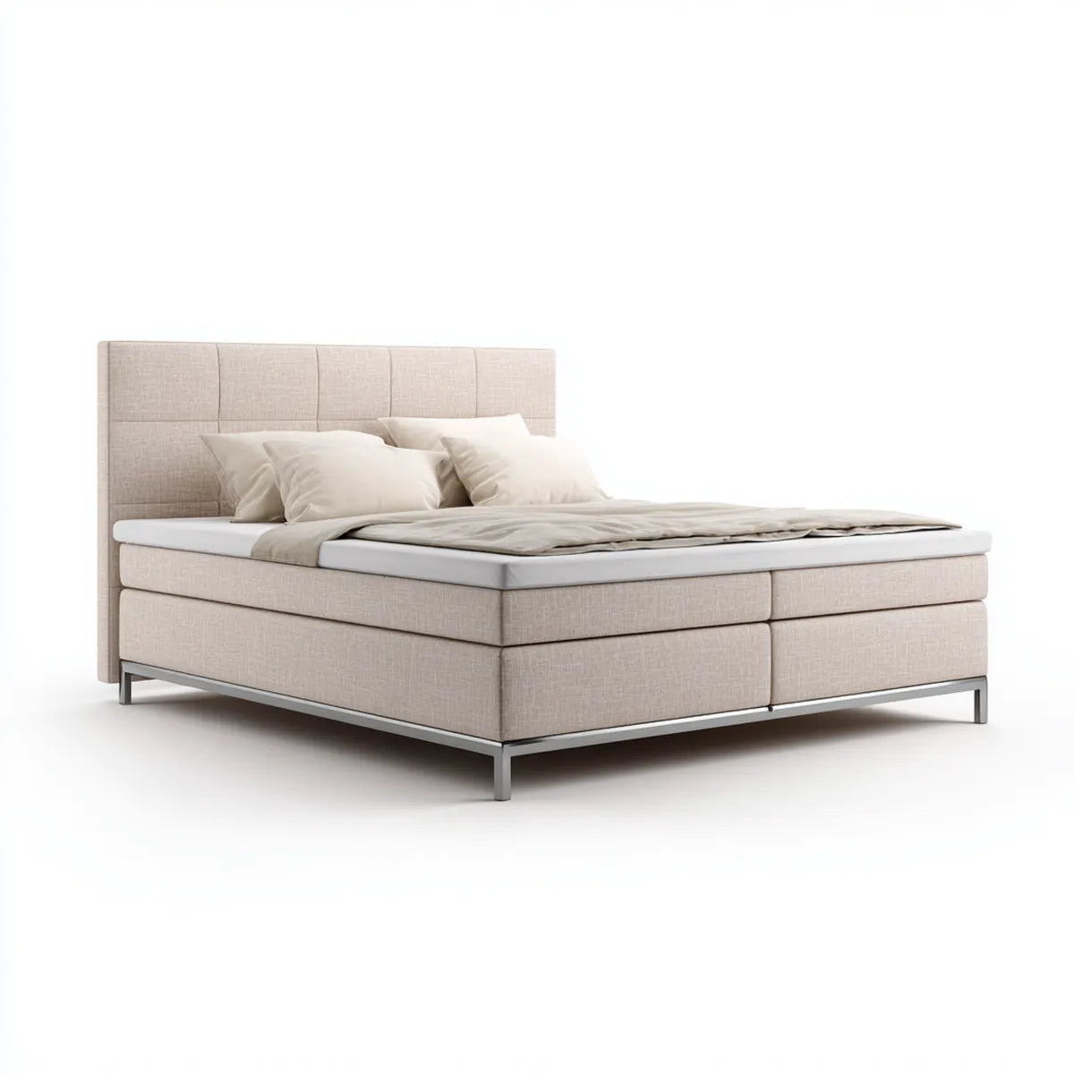 Letto matrimoniale imbottito beige 160 x 200 cm in poliestere rettangolare con testiera