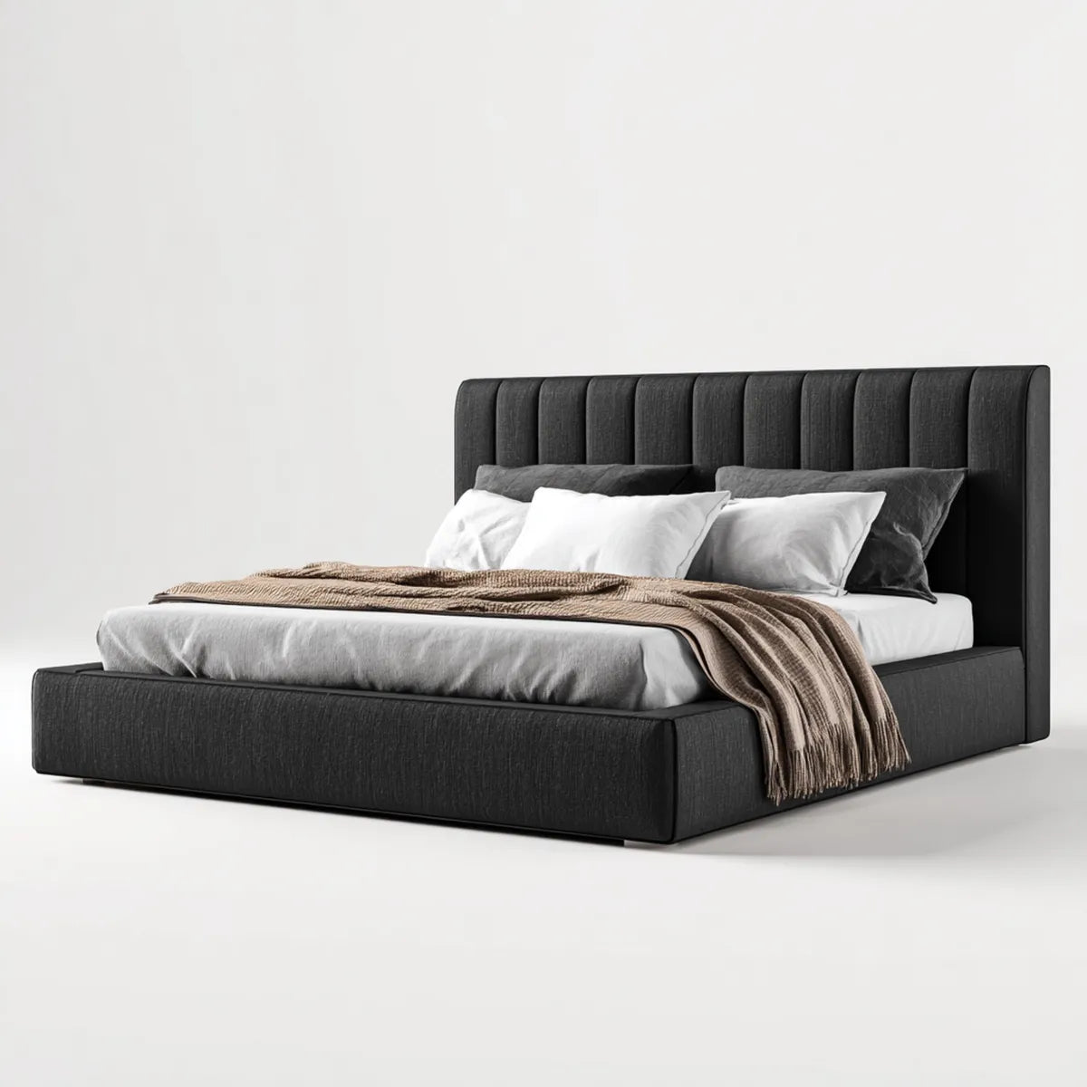 Letto matrimoniale imbottito nero 160 x 200 cm in poliestere rettangolare